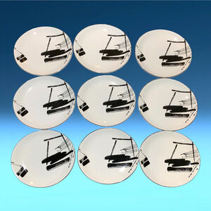 Vintage 1986 Lot 9 Sango x Larry Laslo "Calligraphy" Oval 11" Dinner Plates Mod